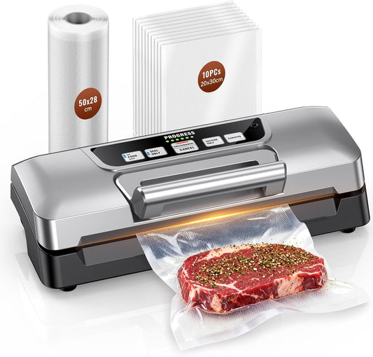 Vacumeermachine, 90 kPa Vacuümmachine voor Voedsel, 20 L/min Sealmachine, Krachtige Vacuümmachine met Dubbele Pomp en Slimme LED, Nat- & Droogmodus, Ingebouwde Veiligheidssnijder, Inclusief Za