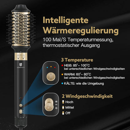 webeauty 6-in-1 haarstyler, 110.000 omw/min, 25 m/s, haardroger met hoge snelheid met warme luchtborstel, ronde borstelföhn, airkrultangen, koffer, 500 miljoen negatieve ionen airstyler, zwart