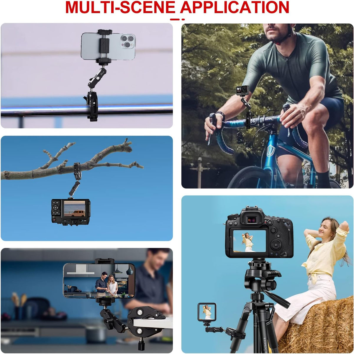 Super klem met Mini Ball Head Stand met 1/4 "schroef en 360 ° Double Ball Head Magic Arm voor Sony Canon Nikon DSLR Camera, Ronin, Microfoon, Videollamp, Roef, Dwarsbar (CP-12)