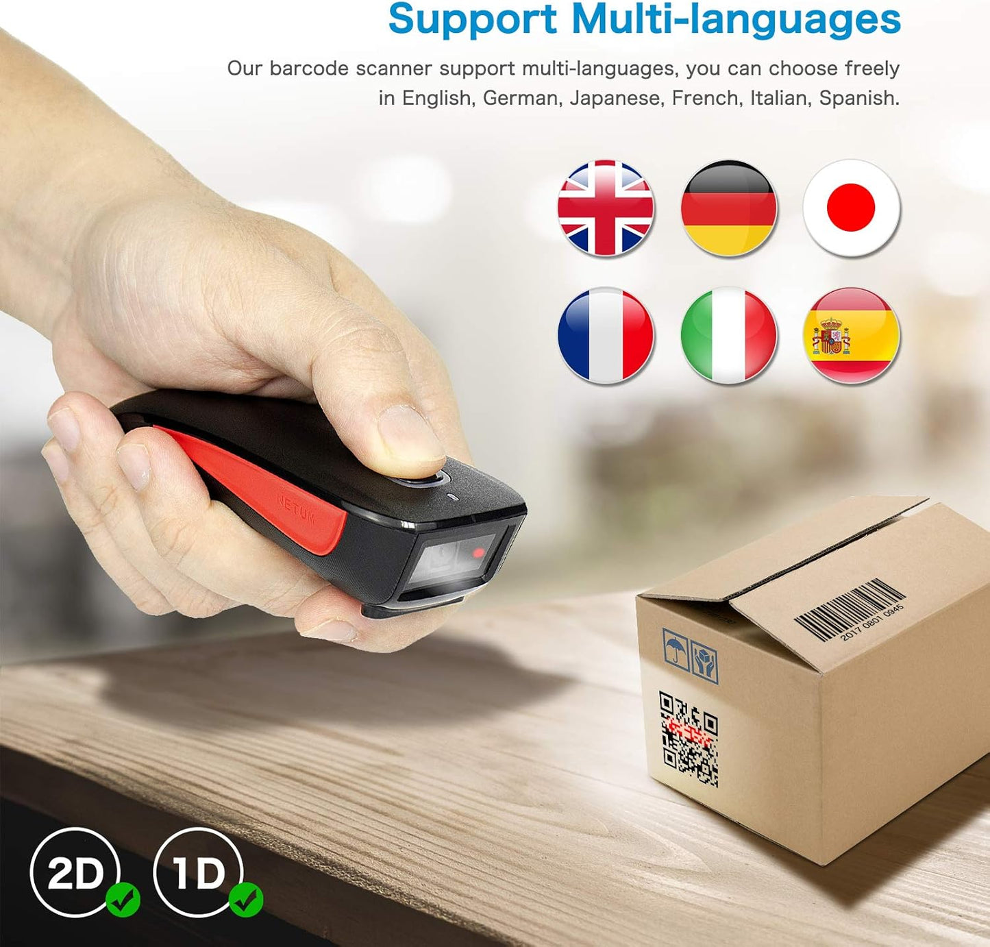 NETUM C990 Bluetooth 2D QR Barcodescanner Draadloos Compatibel, Small Pocket USB 1D 2D QR-codescanner voor inventaris, Barcodescanner voor tablet iPhone iPad Android iOS PC POS