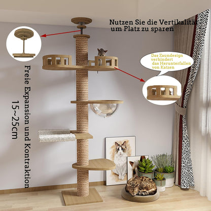 Krabpaal met plafondspanner, kamercapsule, kattenhangmat, volledig omwikkeld met sisaltouw, breedte 11 cm, krabpaal tot plafond (240 ~ 250 cm, 265-275 cm)