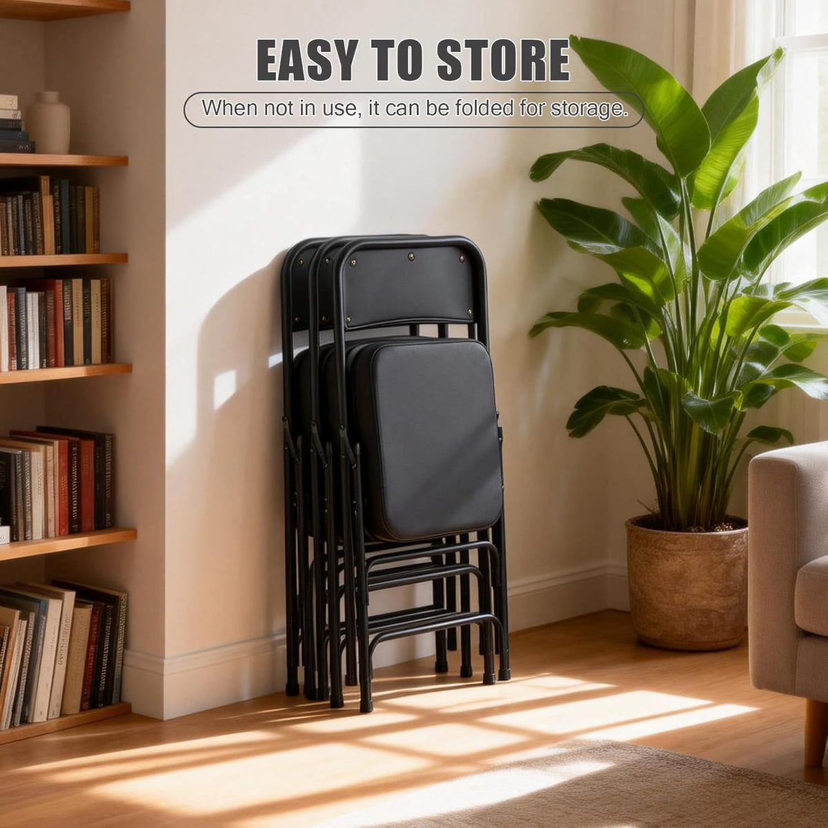 Gepolsterde Vouwstoelen 2-Pack, Zware-Duty Gestoffeerde Opvouwbare Stoel met Metal Frame voor Binnen & Buiten, Trouwerij, Feest, Banquet & Eetkamer (Zwart)