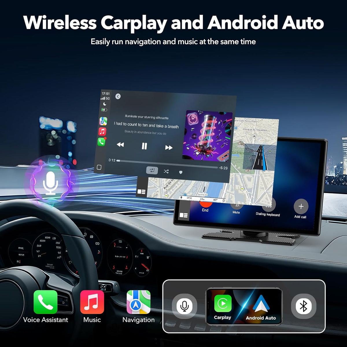 9 Inch Carplay Scherm – Android Auto Scherm – Auto Multimedia Speler – Touchscreen Navigatie – Backup Camera – Draadloos Wifi – Spraakbesturing Siri & Google Assistant