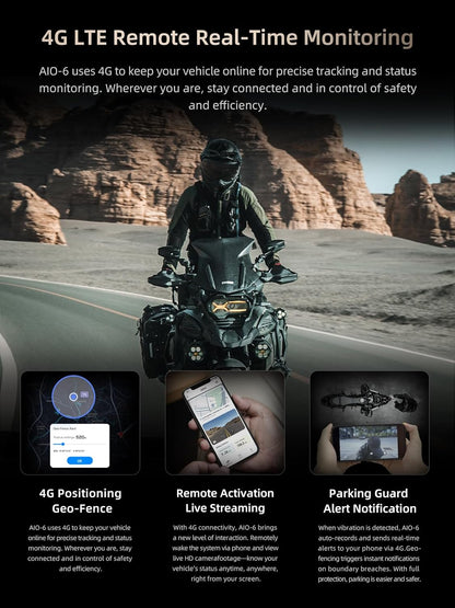 CHIGEE AIO-6 LTE 4G Motorfiets GPS Navigatie met 6 inch Display, Motorfiets Carplay Android Auto, Real-time waarschuwingen, Elektronische omheining, IP9X Waterdicht