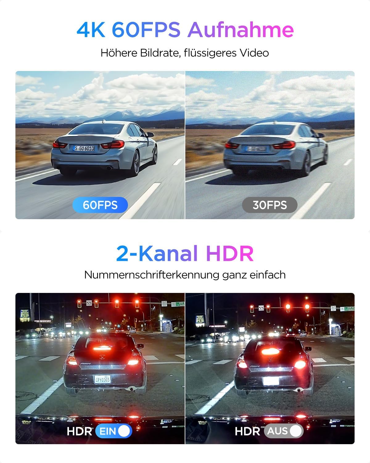 VIOFO A329S 2CH 4K 60FPS dashcam voor achter, 4K + 2K Dual dashcam auto, geüpgraded energiebesparende parkeermodus, wifi 6 en app-bediening, Dual Starvis 2 autocamera, nachtzicht/HDR 2.0, optioneel 4