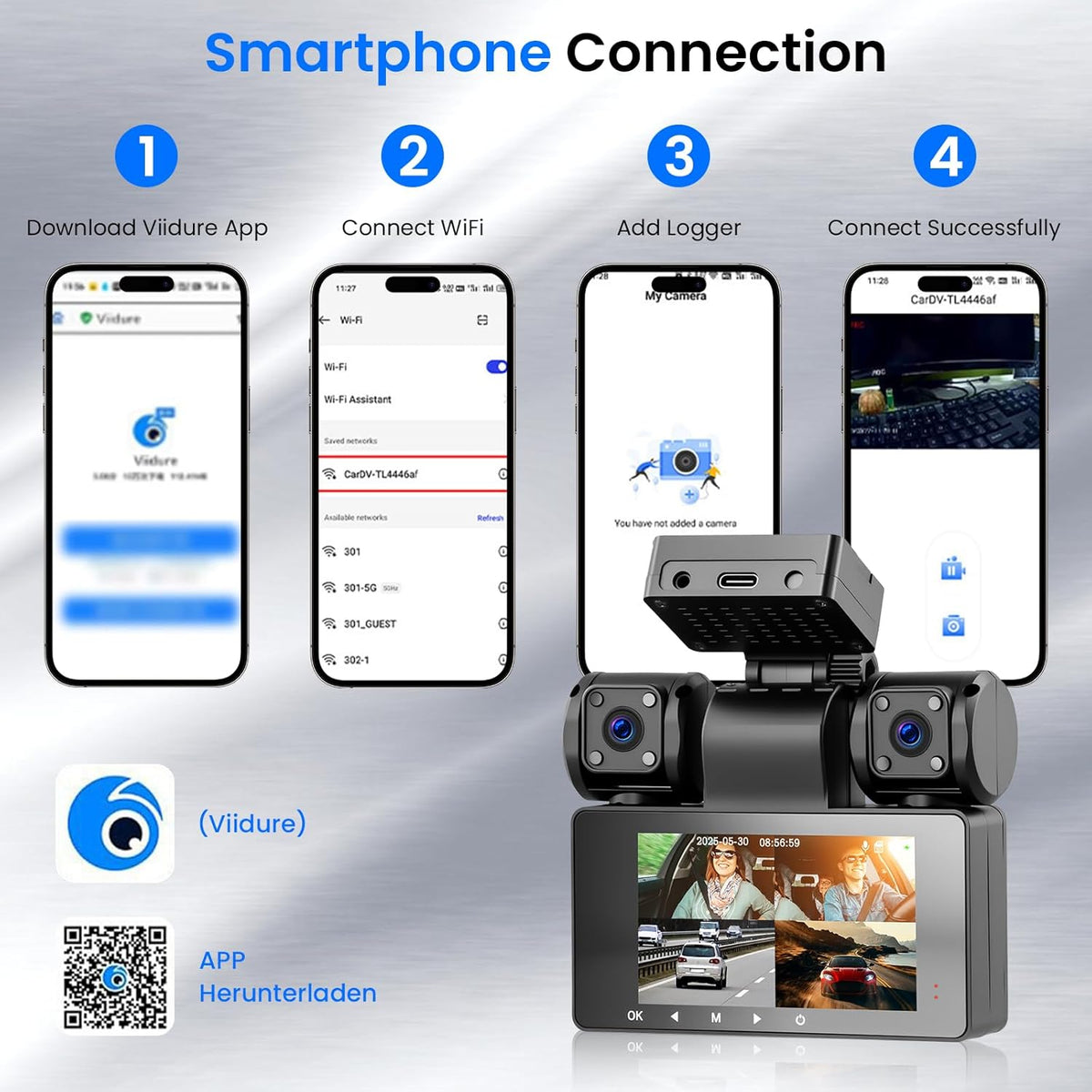 Auto Dashcam – Dashcam Auto – Autocamera – Rijcamera – Rijrecorder – 4-Camera 360° Bewaking – 2K Voorcamera Met 8 IR-Nachtzicht