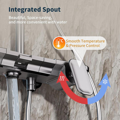 Douchesysteem – Douchepaneel – Regendouche – Handdouche – Bidetdouche – 4 Functies – Thermostatische Mengkraan – 31x20 cm Regendouchekop