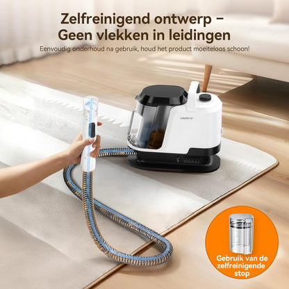 Tapijtreiniger – Vlekkenverwijderaar – Stoffenreiniger – Meubelreiniger – Schoonmaakmachine – Krachtige Zuigkracht 18 kPa – 600 Watt Motor – Dubbelzijdige Borstel – 2 Watertanks 1,2 L – Voegborstel – Zwart-Wit Variant