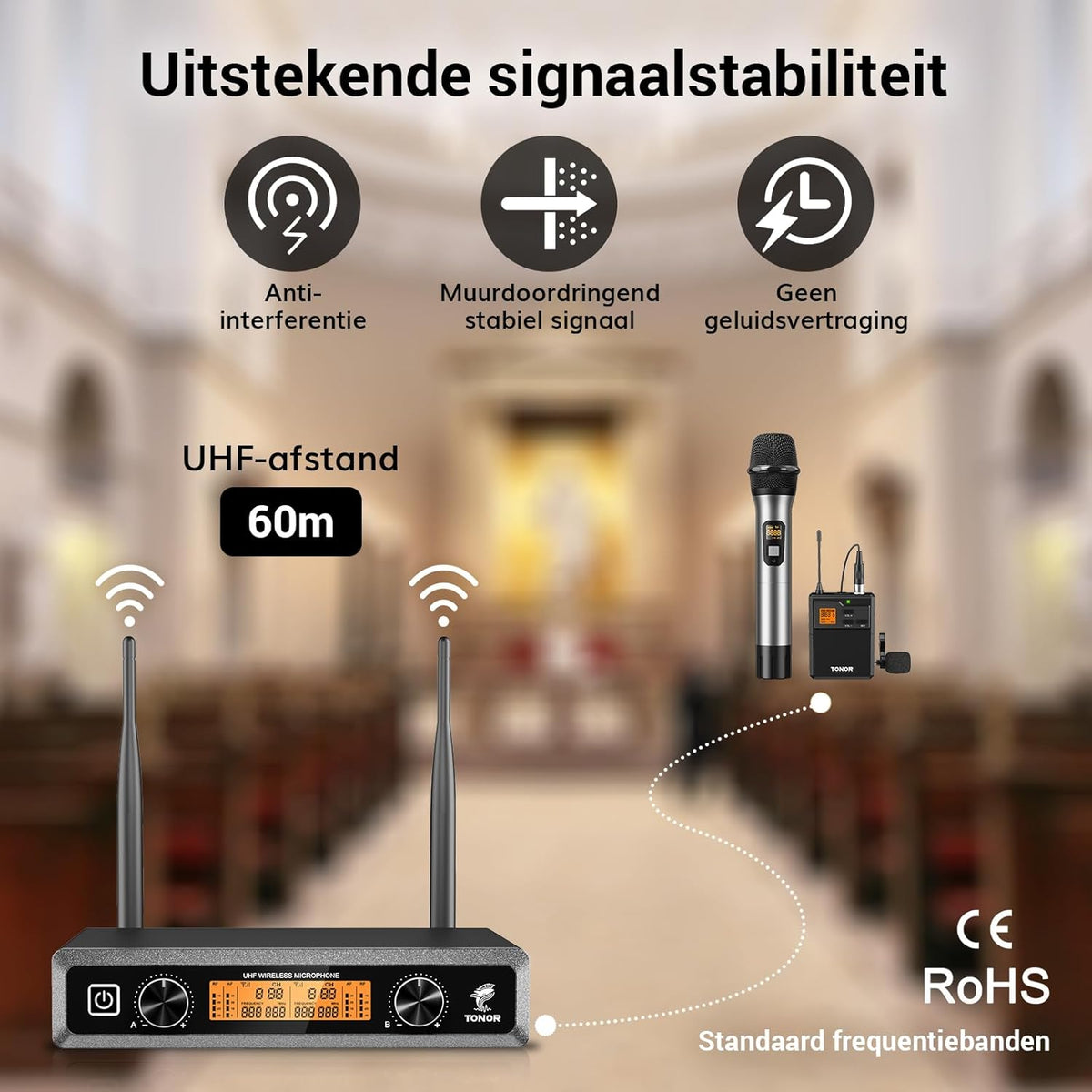 TONOR UHF Draadloze Microfoon Systeem met Metalen Draadloze Handheld/Headset/Lavalier Revers Mics, Bodypack Zender, Ontvanger, 2 * 5 Kanalen 60M Bereik voor Zingen Karaoke Kerk Party DJ PA Speaker