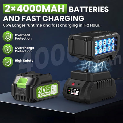 POLIF bladblazer, maximale windsnelheid 245 km/u, elektrische bladblazer met 6 versnellingen en 2 x 4,0 Ah accu's & LED-display voor tuin, bladeren, stof en sneeuw