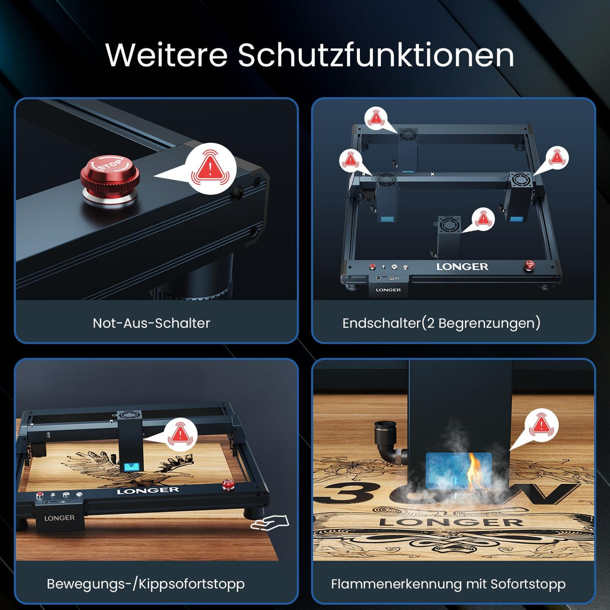 LONGER Lasergraveermachine B1 30 W lasergraveur & snijder met automatische luchtassistent, 600 mm/s snel, doe-het-zelf voor hout, metaal, leer, acryl, werkgebied 450 x 440 mm
