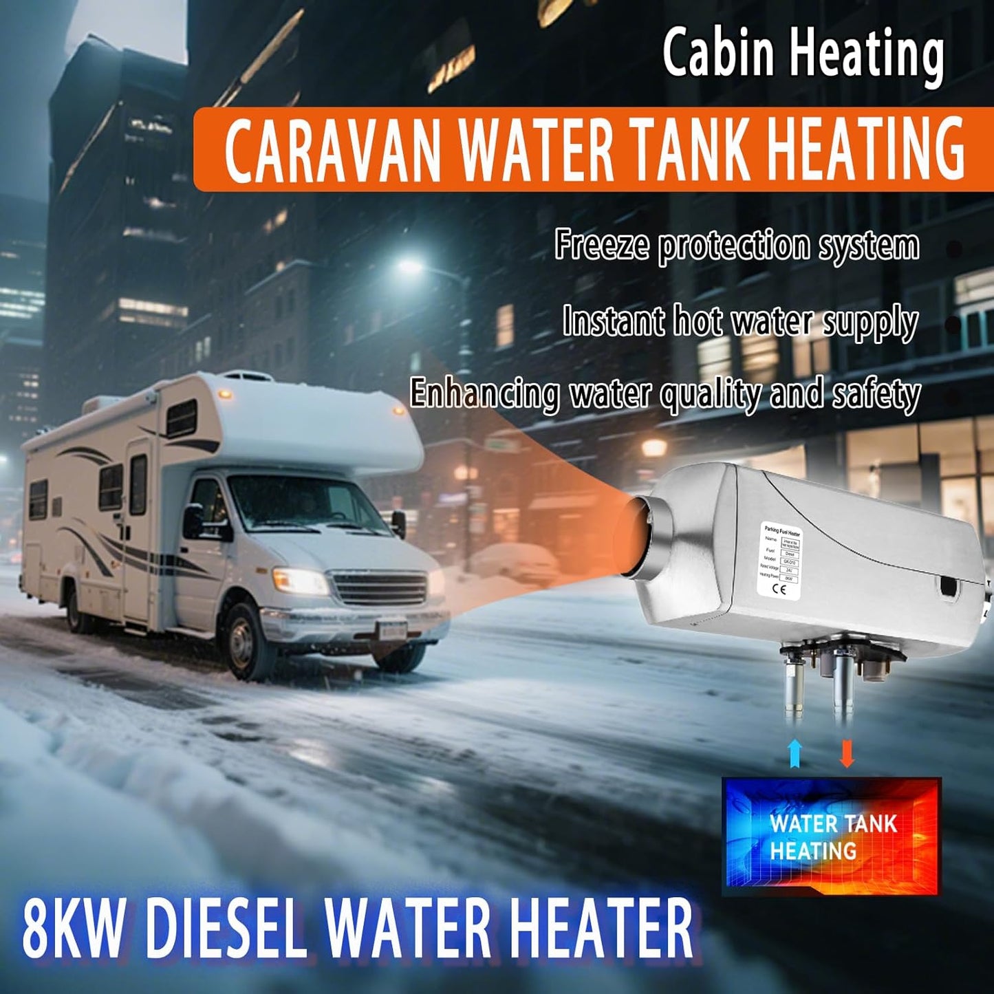 Standkachel Diesel 8 kW – Dieselverwarming – Luchtverwarming – Waterverwarming – Dieselkachel 24V – Zilverwit – 7 Warmtestanden – Automatische Roetreiniging