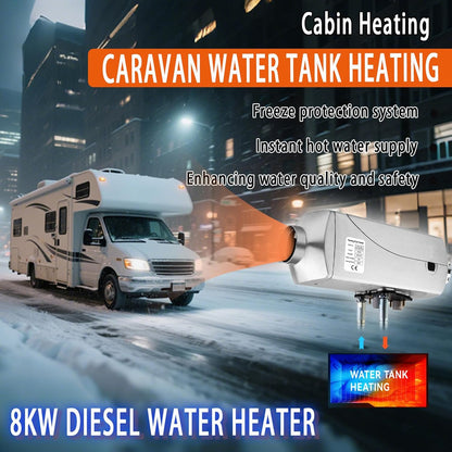 Standkachel Diesel 8 kW – Dieselverwarming – Luchtverwarming – Waterverwarming – Dieselkachel 24V – Zilverwit – 7 Warmtestanden – Automatische Roetreiniging