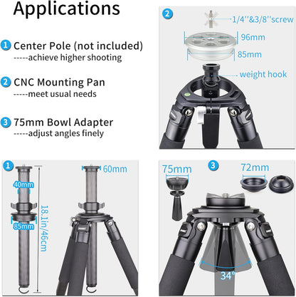 INNOREL RT90C Systematic Koolstofvezel Statief Professioneel Werkhoogte 160cm Max Buis φ40mm Maximale Belasting 88lb/40kg Ultra Stabiel Tripod voor Vogelspotters met 75mm Komadapter Statief Tas