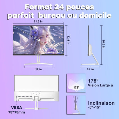 Monitor da Gaming Amzfast 24 Pollici - 200Hz, FHD 1920x1080, Fast IPS, 1ms MPRT, 80% DCI-P3, 110% sRGB, HDR, Anti-Luce Blu, Adaptive Sync, VESA 75x75, HDMI 2.0/DP 1.4, Bianco - AMZG24X1W - QUORE
