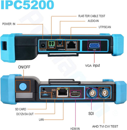 Videobewakingstester – Cameratester – CCTV-Monitor – IP-Cameratester – Videomonitor – 5 Inch IPS-Touchscreen – 4K H.265, HDMI, PoE, WiFi en Kabeltracker
