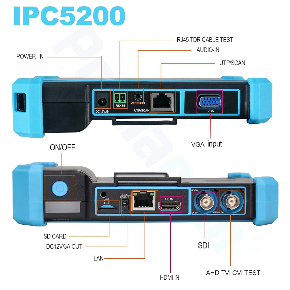 12,7 cm (5 inch) touchscreen coaxiale HD CCTV tester monitor ondersteunt 8MP AHD TVI CVI SDI & 4K IP camera & CVBS camera test, met HDMI VGA-ingang