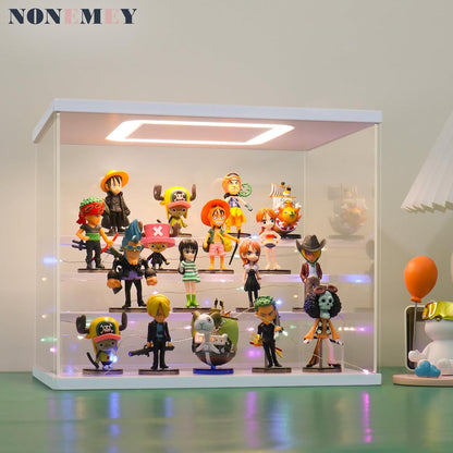 Nonemey Transparante Acryl Vitrinestandaard met Led Licht, 2/3/4/5/6 Lagen Opslag Vitrine Stofdichte Organisator Acryl Doos voor verzamelobjecten Beeldjes (Wit, 6Tier-49*30*40 cm)