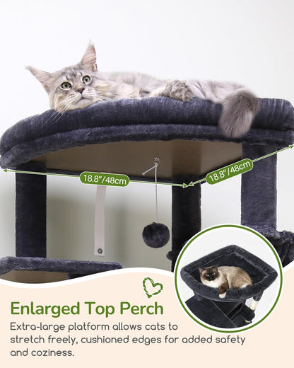 Krabpaal – Kattenboom – Kattenhuis – Kattenmand – Krabmeubel – Donkergrijs – 188 cm Hoog – 2 Grote Kattenhuisjes Met Platform