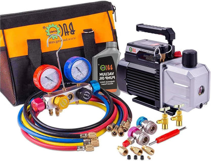 BACOENG 4.5 CFM Vacuum Pump, Air Conditioning Kit for HVAC/Car AC Refrigerant Charging, 4 Way Air Conditioning Filling, Manifold Gauge Set, Ideal for R134A R410A - QUORE