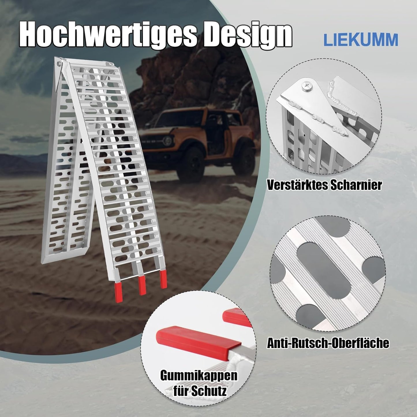 LIEKUMM Alimunium 228 cm opvouwbare oprijplaat voor SUV, motorfiets, vrachtwagen, lading, 340 kg draagkracht