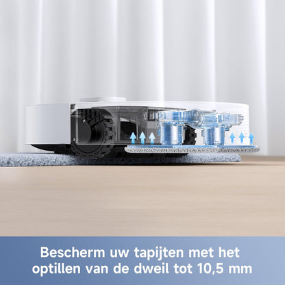 Mova E30 Ultra Robotstofzuiger en -dweil met automatisch legen en zelfreinigende dweil 7000 Pa aan zuigkracht, RoboSwing-technologie,DuoScrub-dweilen, 10,5 mm dweilverhoging