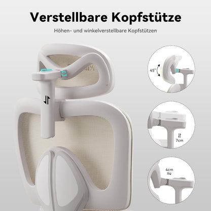 Ergonomische Bureaustoel – Bureaustoel Draaistoel – Kantoorstoel – Werkstoel – Speciaal Voor Vrouwen – 3-Traps Verstelbare Lendensteun – 3D-Verstelbare Armleuning En Hoofdsteun Met Voetensteun