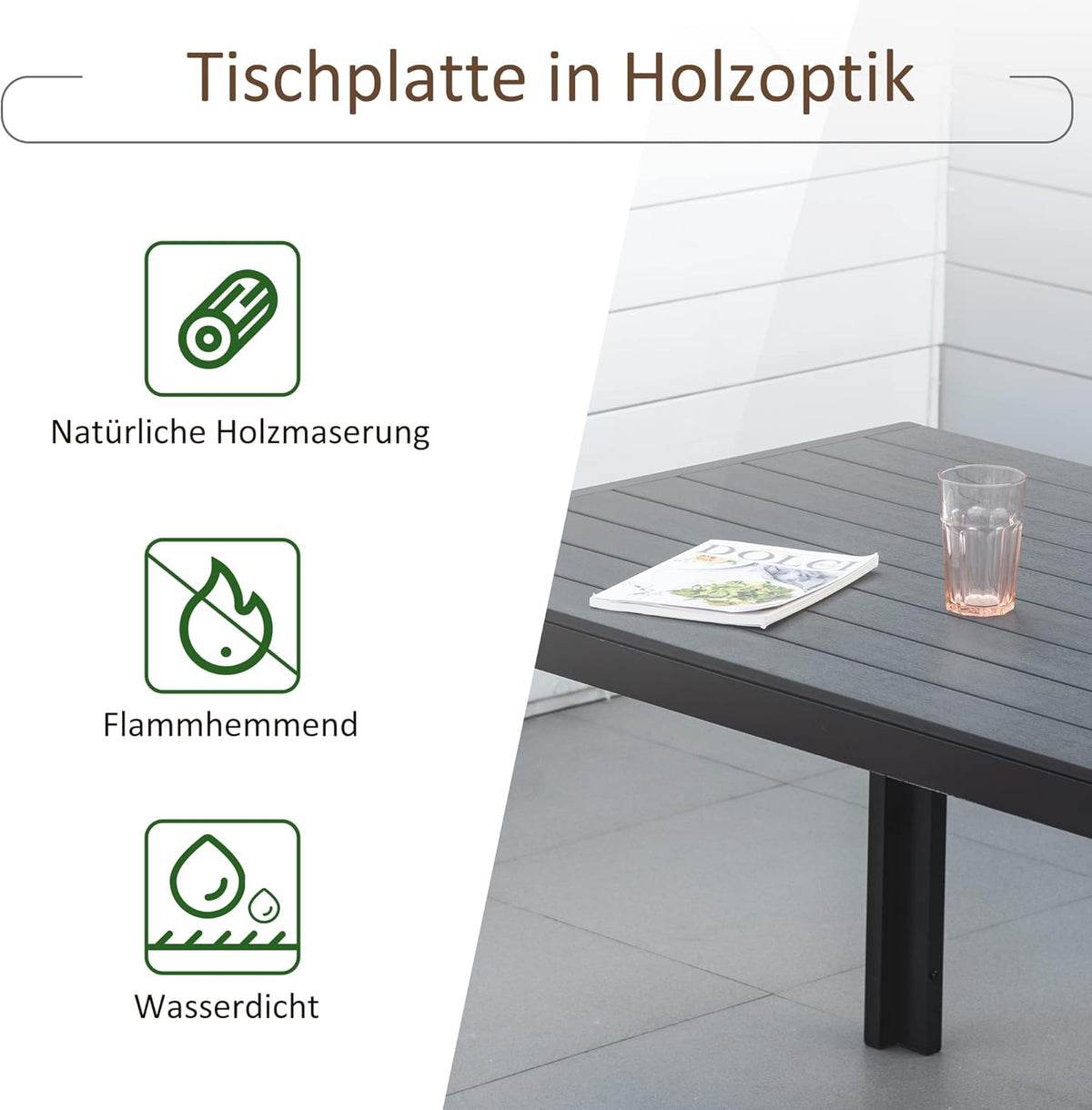 Outsunny garden table aluminum table garden terrace wood-plastic WPC Non-wood black - QUORE