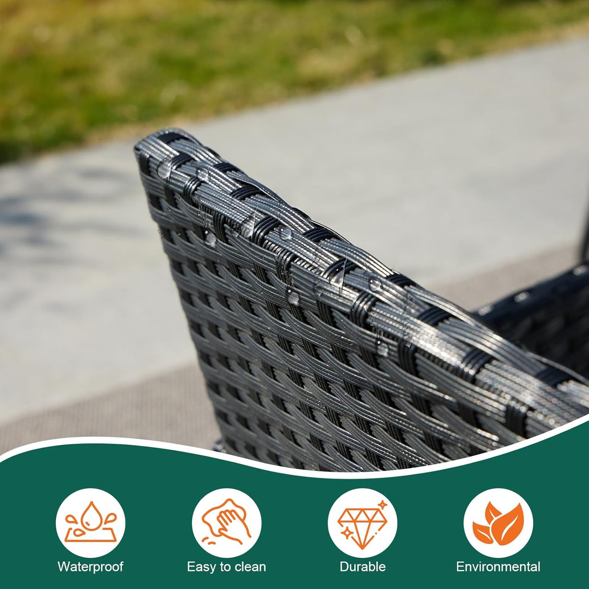 Patio Furniture Conversation Set Outdoor rotan stoel tuin PE rieten bank achtertuin balkon porch zwembadzijde loveseat met zacht kussen en glazen tafel, 3-delig, zwart