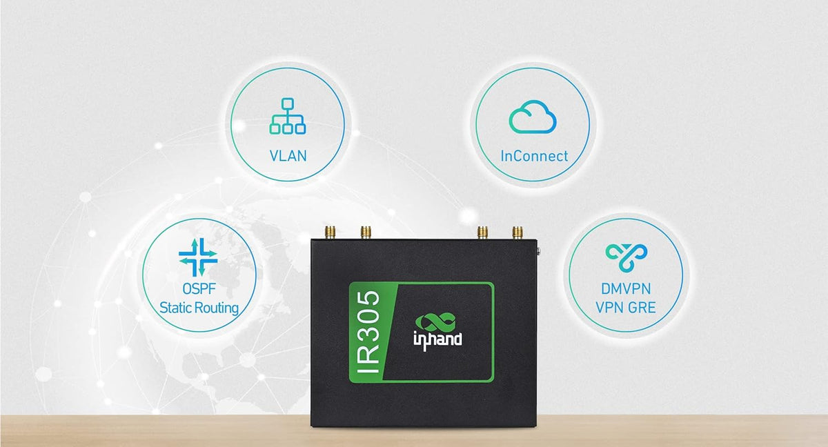 InHand Networks IR305, 5 Ethernet Port, 4G Router, MIMO,Dual sim slot unlocked, Wan failover, Advance VPN, Remote Connection (CAT4 & IO Port)