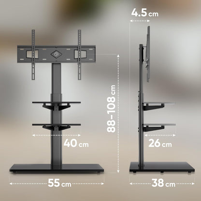 ONKRON TV Vloerstandaard voor 32-65 inch TV’s tot 40 kg, universele TV standaard kantelbaar en in hoogte verstelbaar max 600x400 VESA Standaard TV statief/TV wagen met wielen zwart TS5550-B