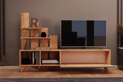 Hanah Home Stijlvolle tv-standaard, Atlantic Pine, 160 x 115 x 33 cm, 100% melamine gecoat particle board, 18 mm dik, perfect voor moderne woonkamers en entertainmentruimtes