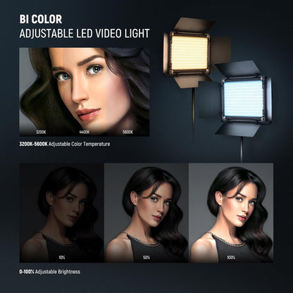 LED-videolichtset 2-delig met statief – Videolamp – Lichtpaneel – Fotolamp – Studiolamp – 3200K-5600K, CRI 96+ – 3300 Lux op 1 m