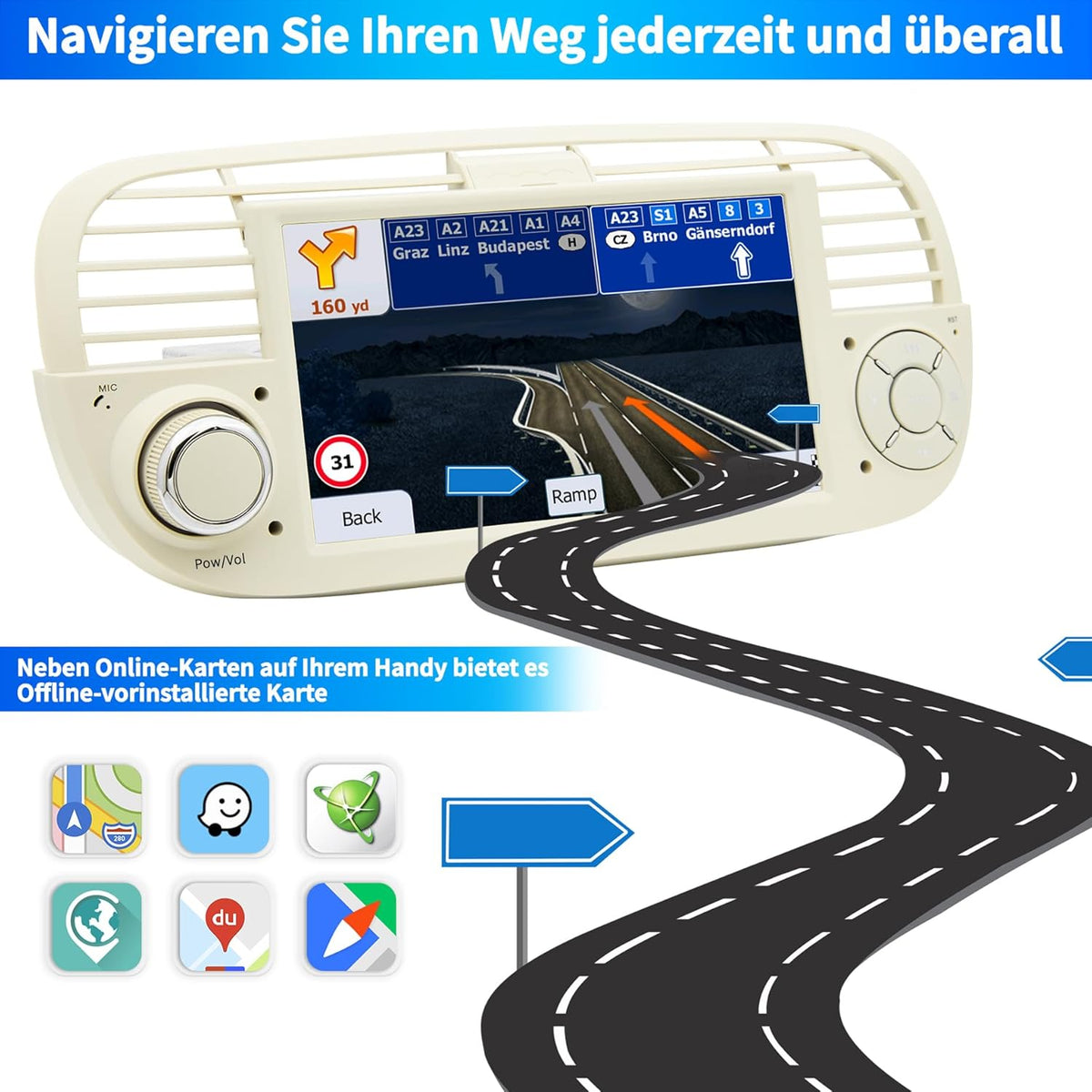 Autoradio FIAT 500 – Autoradio Multimedia – Auto Stereo – Navigatiesysteem – Inbouwradio – Android 13 Systeem – 7 Inch IPS Touchscreen – GPS Navigatie Met Offline Kaarten