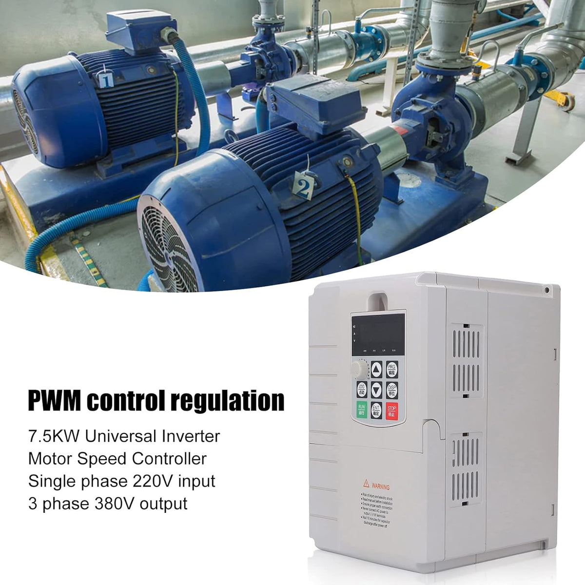 Aandrijving met Variabele Frequentie, 7.5KW VFD-omvormer Frequentieomvormer Eenfasige 220V-ingang 3-fase 380V-uitgang Motoromvormer voor Motorsnelheidsregeling