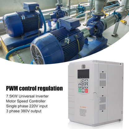 Aandrijving met Variabele Frequentie, 7.5KW VFD-omvormer Frequentieomvormer Eenfasige 220V-ingang 3-fase 380V-uitgang Motoromvormer voor Motorsnelheidsregeling