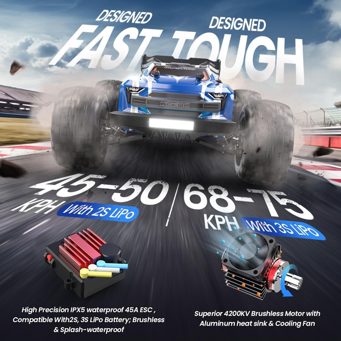 <font dir="auto" style="vertical-align: inherit;"><font dir="auto" style="vertical-align: inherit;">        DEERC H16E Remote Control Car 1:16 Brushless Motor 68km/h, 4WD High-Speed Racing Car with 2 Batteries for 40 Minutes Running Time, 2.4GHz RC Car