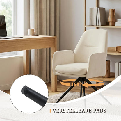 1 Draaibare Eetkamerstoel Crème met Armleuningen, Hoge Rugleuning en Dikke Gevulde Zitting van Fluweel Voor Eetkamer, Keuken en Woonkamer