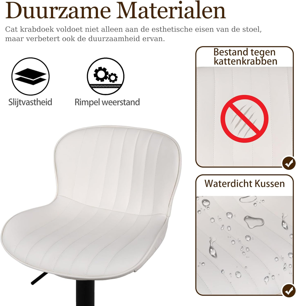 Barkrukken Set Van 2, Moderne Barstoelen Met Rugleuning, Hoogte Verstelbare, 360° Draaibaar, Geschikt Voor Bar, Keuken En Huisbar, Beige
