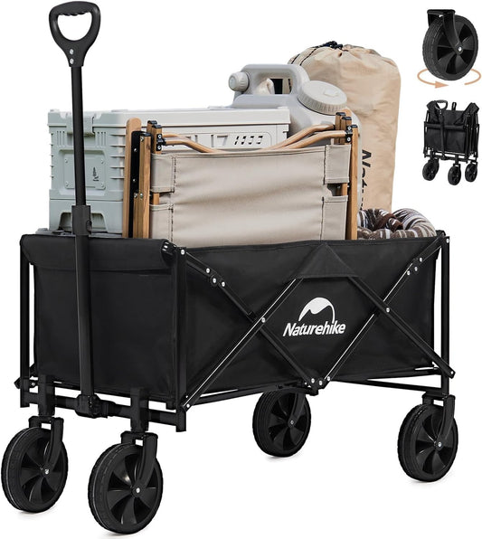 Naturehike Bolderkar, opvouwbaar, 220 l, 200 kg, handwagen, met universele wielen en verstelbare handgreep, tuinwagen voor alle terreinen, outdoor, camping, winkelen, zwart