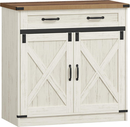 Hzuaneri Kitchen Cabinet, Sideboard with Drawer, Storage Cabinet with 2 Doors, Adjustable Shelves, Country House Style, Kitchen, Living Room, 40 x 80 x 80 cm, Vintage Brown-White SC84814X