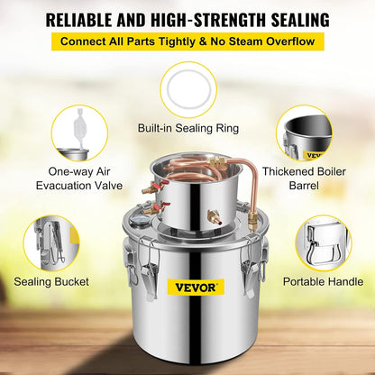 VEVOR Alcohol Still 3Gal/12L Alcohol Distiller Stainless Steel Distillery Kit for Alcohol With Copper Tube Home Brewing Kit Built-in Thermometer for DIY Whisky Wine Brandy - QUORE