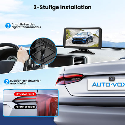 AUTO-VOX W12 draadloze achteruitrijcamera: 5” LCD 1080p draadloze achteruitrijcamera met 2 camera's, stabiel signaal, waterdicht IP69K, nachtzicht voor campers en vrachtwagens
