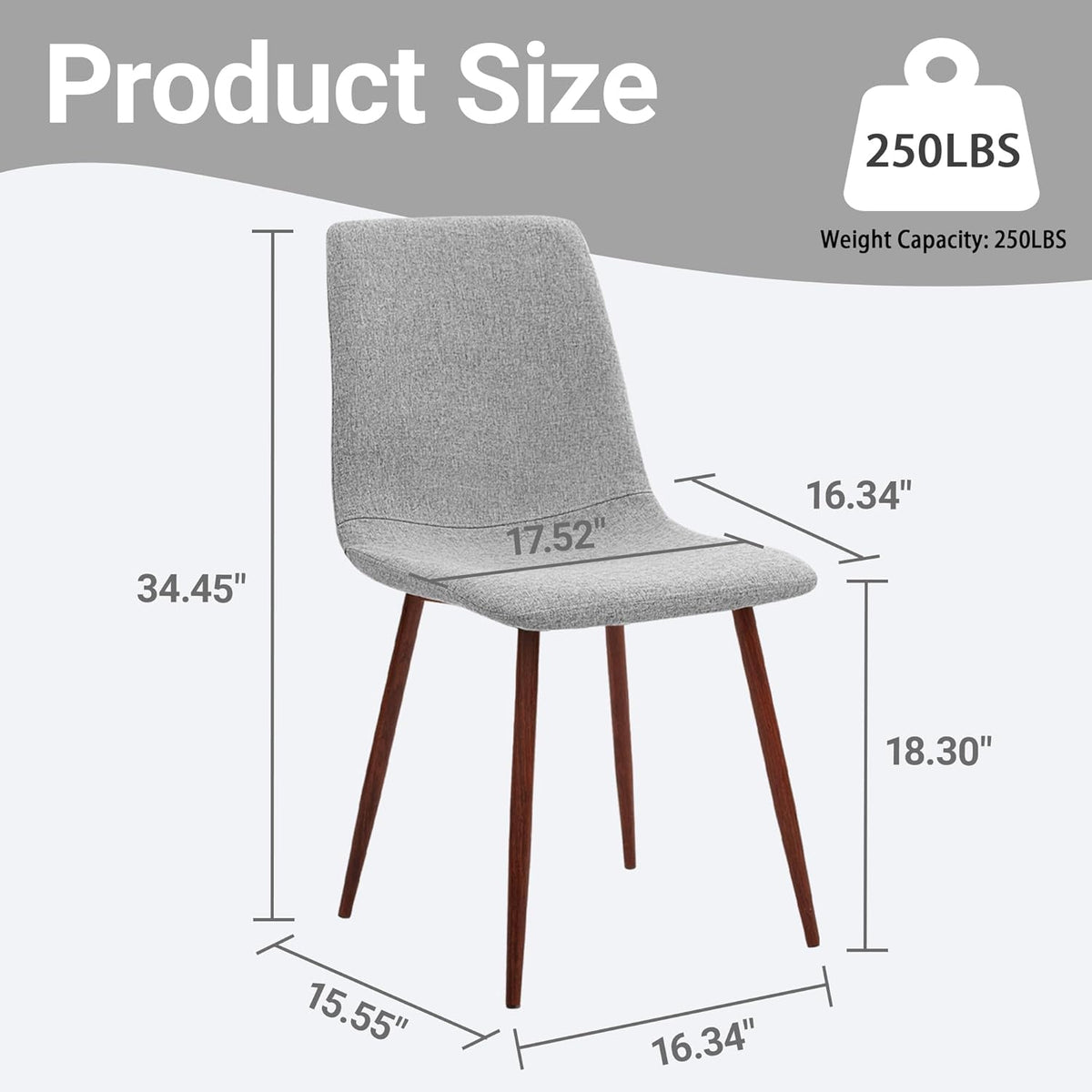 CangLong Set van 4 eetkamerstoelen, retro gestoffeerde keukenstoelen voor keuken, eetkamer, moderne stoffen loungestoelen met metalen poten, grijs