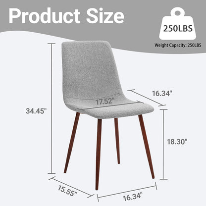 CangLong Set van 4 eetkamerstoelen, retro gestoffeerde keukenstoelen voor keuken, eetkamer, moderne stoffen loungestoelen met metalen poten, grijs