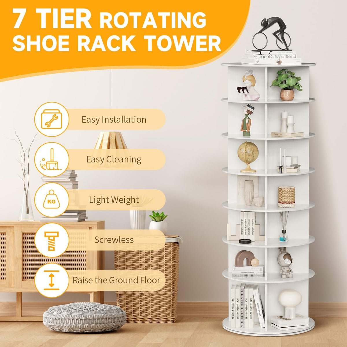 Schoenenrek – Schoenenkast – Schoenenopberger – Schoenenrek Draaibaar – Schoenen Carousel – 7 Laags – 360° Draaibaar – Ruimtebesparend PVC