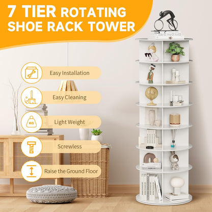 Schoenenrek – Schoenenkast – Schoenenopberger – Schoenenrek Draaibaar – Schoenen Carousel – 7 Laags – 360° Draaibaar – Ruimtebesparend PVC