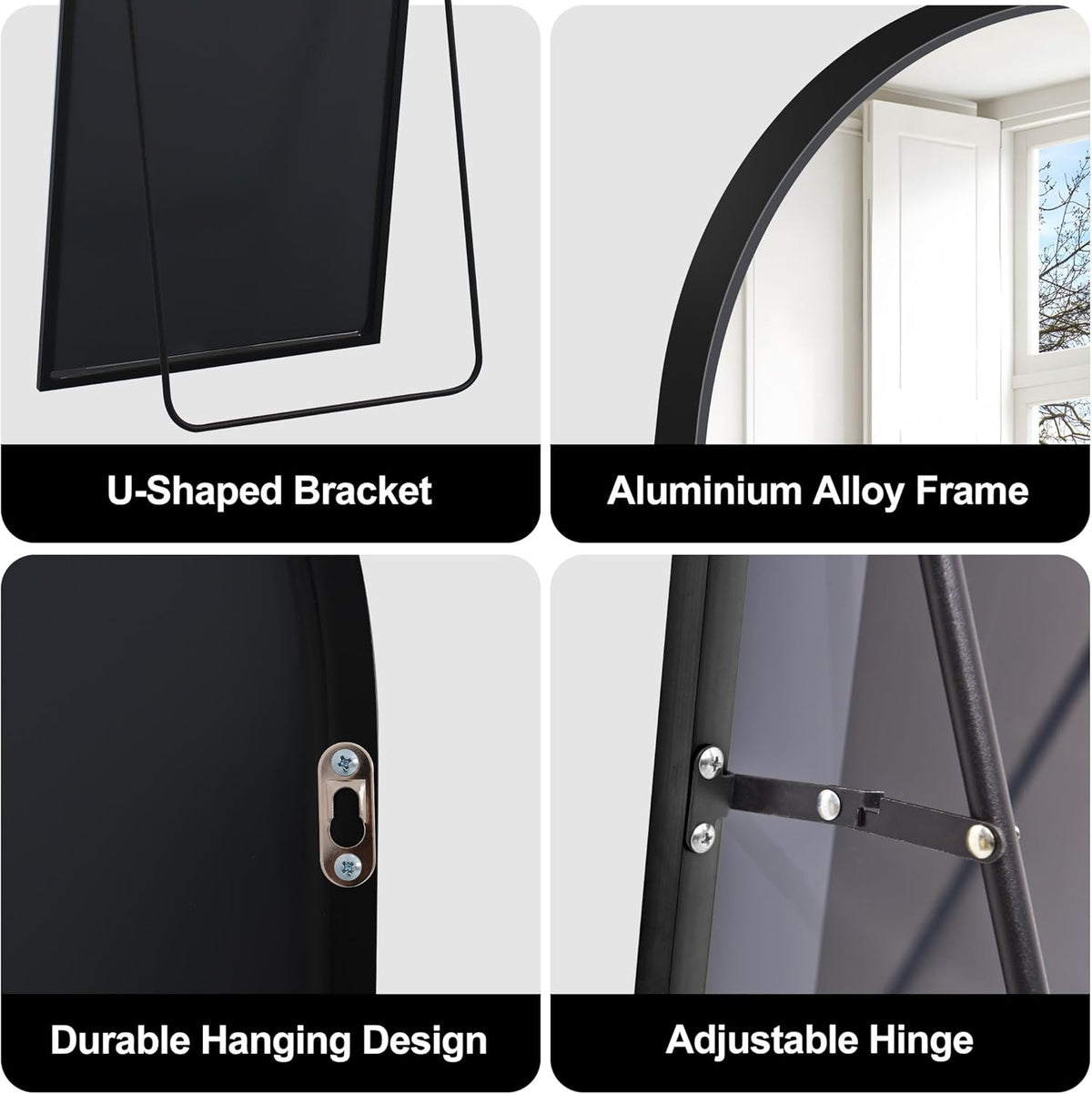 Boogspiegel – Volledige Lengte Spiegel – Vloerspiegel – Staande Spiegel – Wandspiegel – Groot Formaat 161x52 cm – Mat Zwart Frame