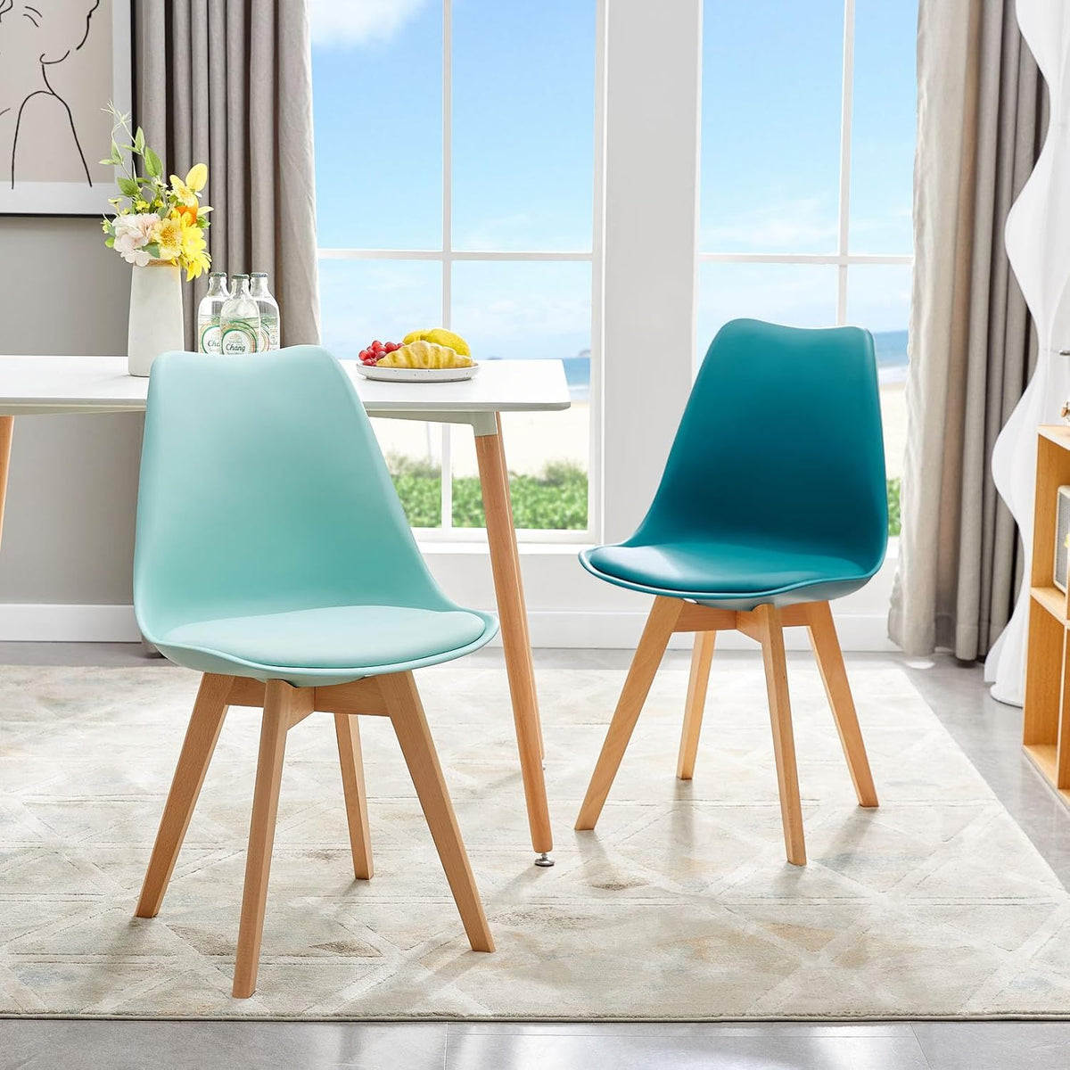 EGGREE 4er Set Esszimmerstühle Gewerbstoel met massief hout Beek Been SGS Gecontroleerd Scandinavisch Design Gepolsterde stoel Keukenstoel Hout, Gel + Rood + Mintgroen + Türkis