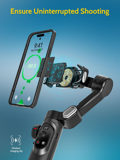 3-Assige Gimbal Stabilizer voor iPhone & Android – Telefoon Gimbal – Smartphone Stabilisator – iPhone Gimbal – Videostabilisator – AI-Tracking en 6000 Lux Vullicht – Opvouwbaar en Compact